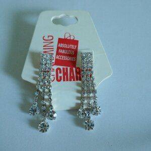NWT Charming Charlie 3 strand crystal dangle drop earrings